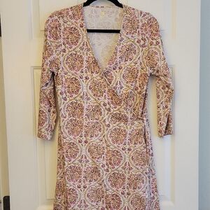 Spartina 449 Cotton Wrap Dress Boho Pattern Rose Pink Cream Size M